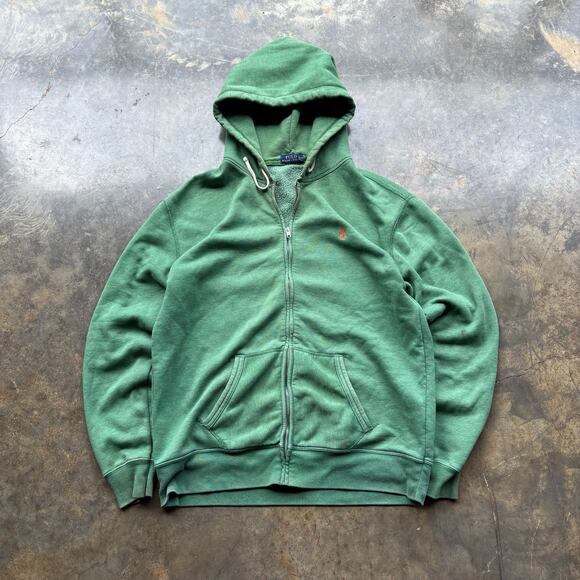 Vintage Style Y2K Polo Ralph‎ Lauren Green Zip Up Sweatshirt - Picture 1 of 7
